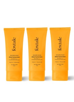FoxTale (Pack Of 3)Glow Sunscreen Spf 50 Pa++++ Lightweight With Vitamin C&Niacinamide|Fast Absorbing|Uva&Uvb Filters Prevents Tanning|No White Cast|Non-Greasy|For Men&Women|All Skin Types-50 Ml