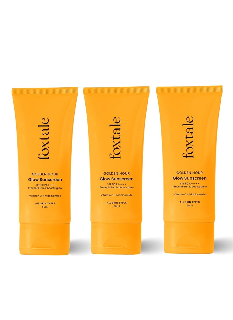 foxtale - FoxTale (Pack Of 3)Glow Sunscreen Spf 50 Pa++++ Lightweight With Vitamin C&Niacinamide|Fast Absorbing|Uva&Uvb Filters Prevents Tanning|No White Cast|Non-Greasy|For Men&Women|All Skin Types-50 Ml - Image 1