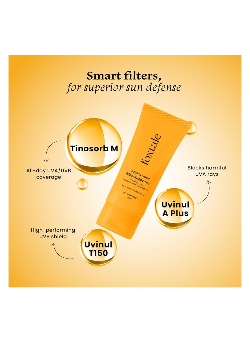 foxtale - FoxTale (Pack Of 3)Glow Sunscreen Spf 50 Pa++++ Lightweight With Vitamin C&Niacinamide|Fast Absorbing|Uva&Uvb Filters Prevents Tanning|No White Cast|Non-Greasy|For Men&Women|All Skin Types-50 Ml - Image 1