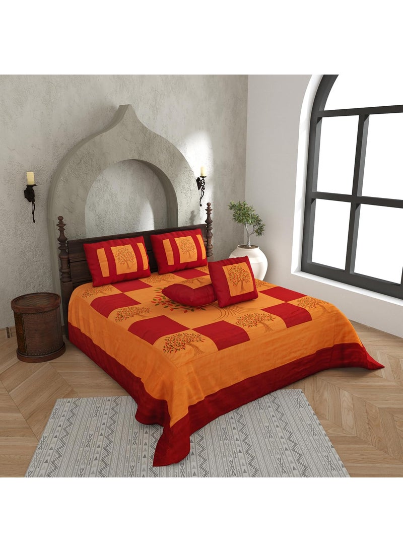 JaipurFabric JaipurFabric Patch Work 240TC Silk Double Bedsheet with 2 Pillow Covers108 X 90 Orange and Yellow  - Image 1