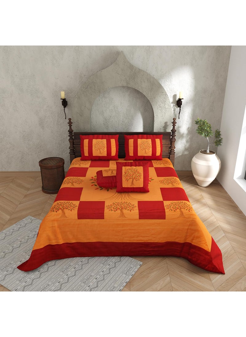 JaipurFabric JaipurFabric Patch Work 240TC Silk Double Bedsheet with 2 Pillow Covers108 X 90 Orange and Yellow  - Image 2