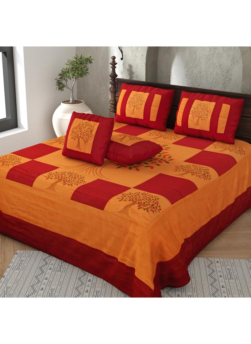 JaipurFabric JaipurFabric Patch Work 240TC Silk Double Bedsheet with 2 Pillow Covers108 X 90 Orange and Yellow  - Image 3