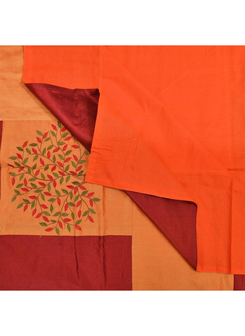 JaipurFabric JaipurFabric Patch Work 240TC Silk Double Bedsheet with 2 Pillow Covers108 X 90 Orange and Yellow  - Image 5