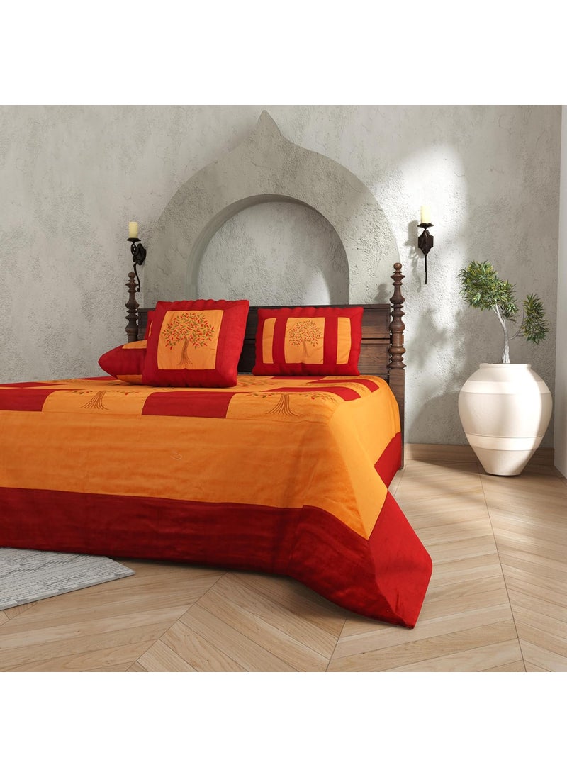 JaipurFabric JaipurFabric Patch Work 240TC Silk Double Bedsheet with 2 Pillow Covers108 X 90 Orange and Yellow  - Image 4