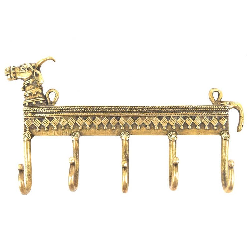 Indian-Shelf IndianShelf 1 Piece Brass Kids Dhokra Cow Wall Hooks Animals Vintage Coat Hooks Gold Decorative Hooks Purse Hanger Key Holder Kids Coat Rack Wall Mount Bag Backpack Hooks Boys Girls Room Dcors - Image 1