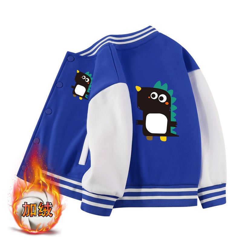Children'S Fleece Baseball Jacket Boys' Coat Thickened Winter Outfit Baby Loose Top - Image 1