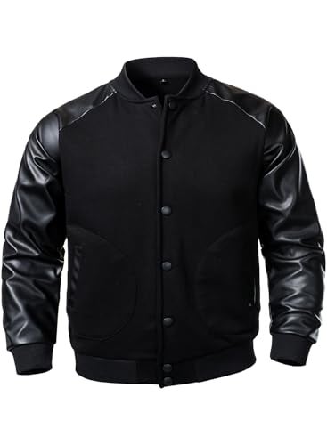 FANARCHER Men’s Varsity Baseball Jacket Cotton Blend Letterman Jacket with Faux Leather Sleeve Bomber Coat - Image 3