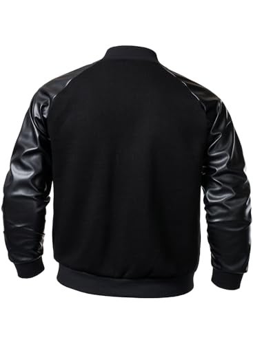 FANARCHER Men’s Varsity Baseball Jacket Cotton Blend Letterman Jacket with Faux Leather Sleeve Bomber Coat - Image 4