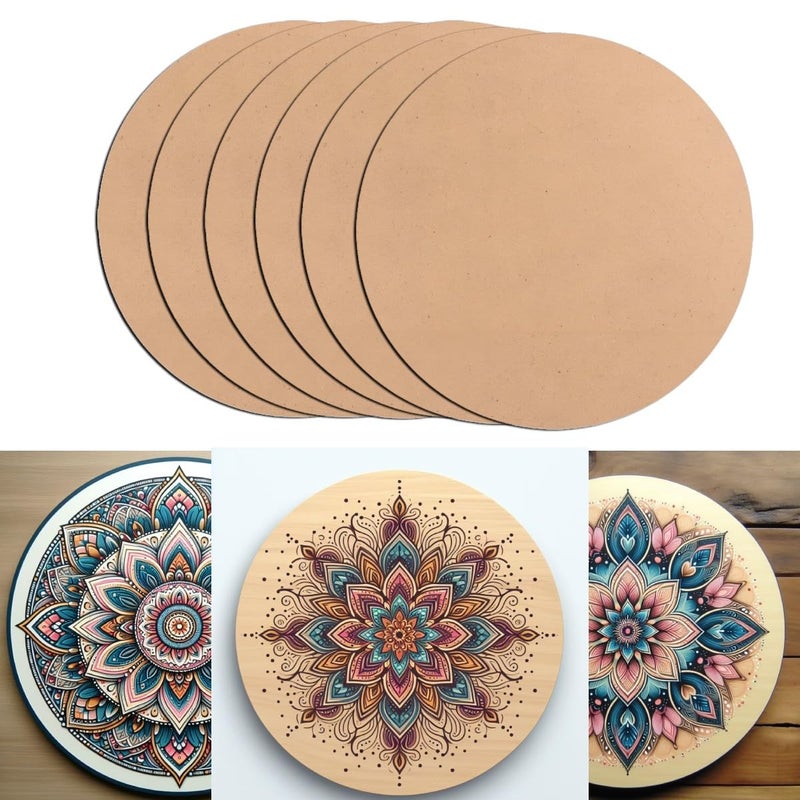Gachwala 6 Piece 2X2 Round MDF Coasters Set DIY Craft Boards for Resin Fluid Art Painting Pyrography Perfect for Decoupage Mandala Wooden Cutouts for Creative Projects