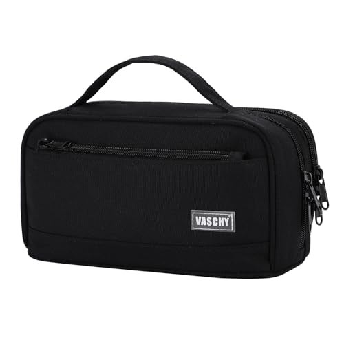VASCHY Pencil Case, Large Cute Pencil Pen Pouch Organizer w Zippers Top Handle School Supplies for Kids,Teens,Students,Adults,Work Black - Image 1