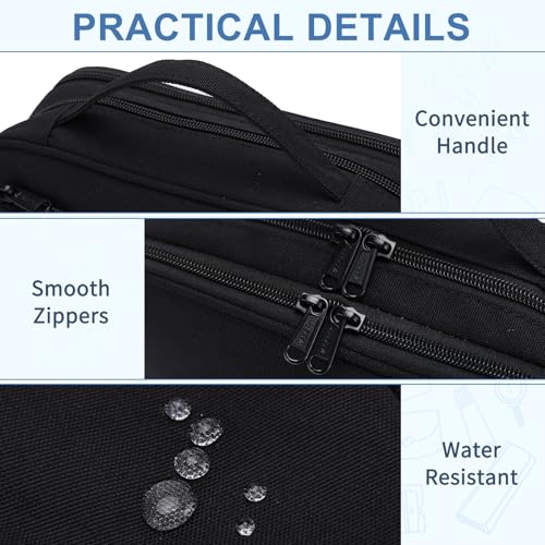 VASCHY Pencil Case, Large Cute Pencil Pen Pouch Organizer w Zippers Top Handle School Supplies for Kids,Teens,Students,Adults,Work Black - Image 4