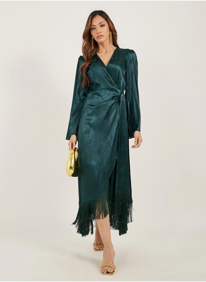 Styli Satin Tassel Detail Long Sleeves Wrap Maxi Dress  - Image 1