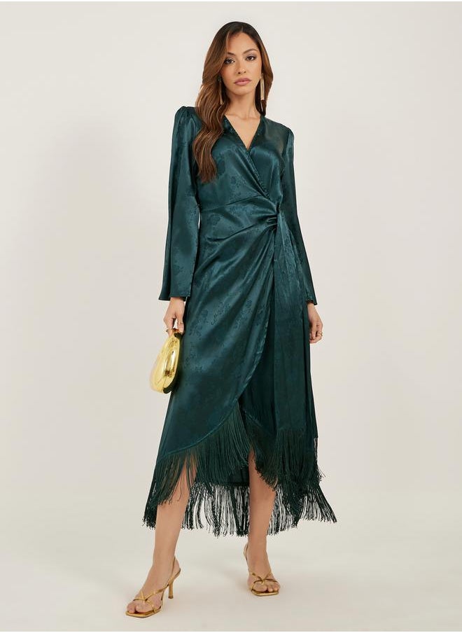 Styli Satin Tassel Detail Long Sleeves Wrap Maxi Dress  - Image 2