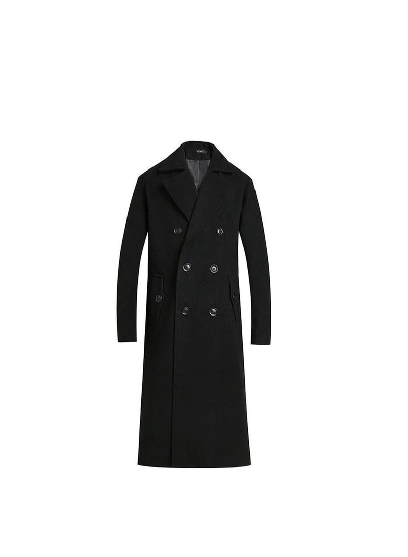 SYOSI Mens Trench, Men's Luxury Full Length Trench Coat Long Wool Overcoat Winter Windbreaker, Winter Trench Coat - Image 2