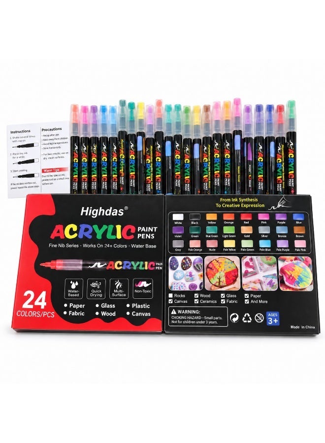 هايداز 24-Color Water-Based Acrylic Paint Markers  with Flexible Brush Tips for Rock, Canvas, Wood and Glass, Suitable for Kids and Adults - Image 2