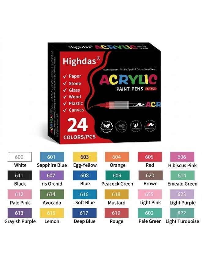 هايداز 24-Color Water-Based Acrylic Paint Markers  with Flexible Brush Tips for Rock, Canvas, Wood and Glass, Suitable for Kids and Adults - Image 3
