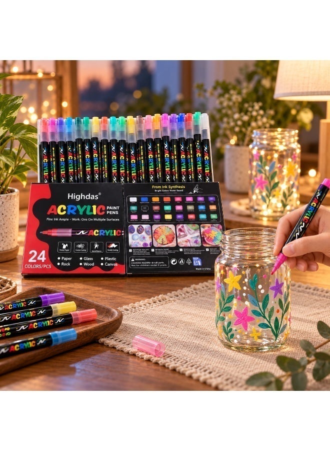 هايداز 24-Color Water-Based Acrylic Paint Markers  with Flexible Brush Tips for Rock, Canvas, Wood and Glass, Suitable for Kids and Adults - Image 5