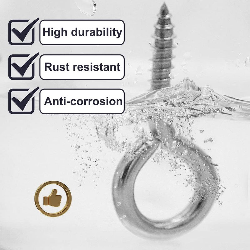 ZUSFUL 6 Pcs M6 304 Stainless Steel Screw Eye Hooks, 2-1/2 Inches Eyes Screw Hooks,Heavy Duty Screw Eye Bolt,Load Bearing 200LB,Indoor & Outdoor Use - Image 4