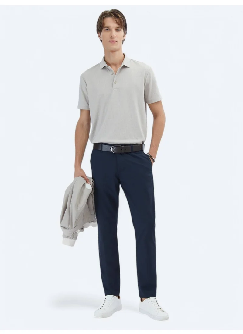 Kip Navy Blue Woven Casual Trousers