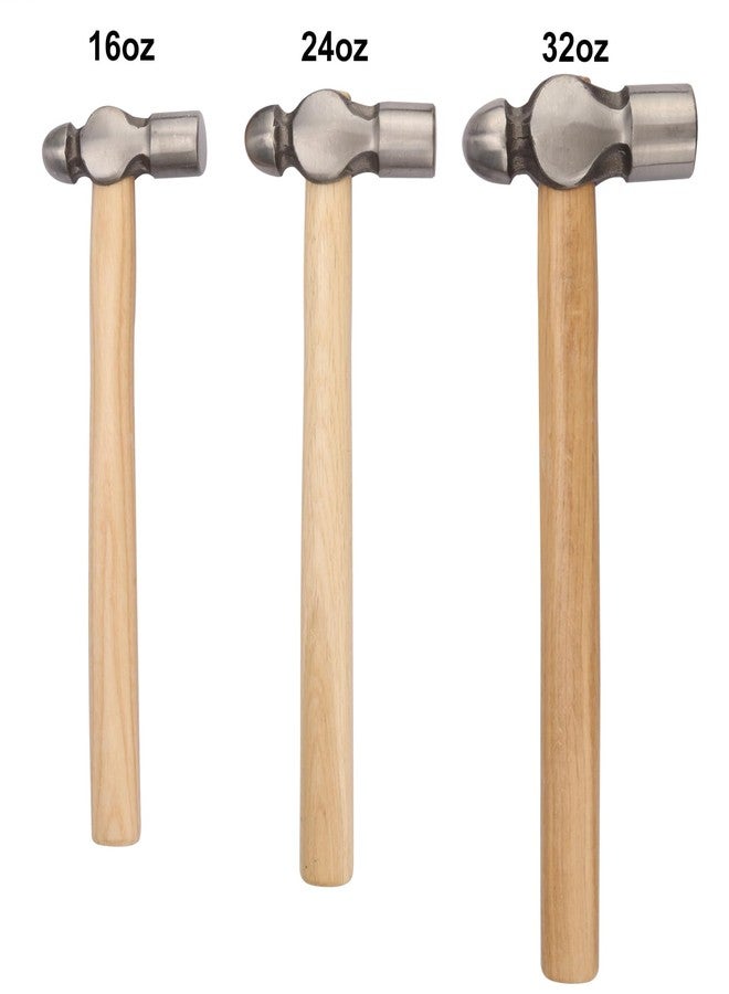 GENHAKON 3 Packs Ball Peen Hammer Set, 16oz & 24oz & 32oz, Ball Pein Hammers with Forged Steel Head & Wood Handle, by GENHAKON. - Image 2