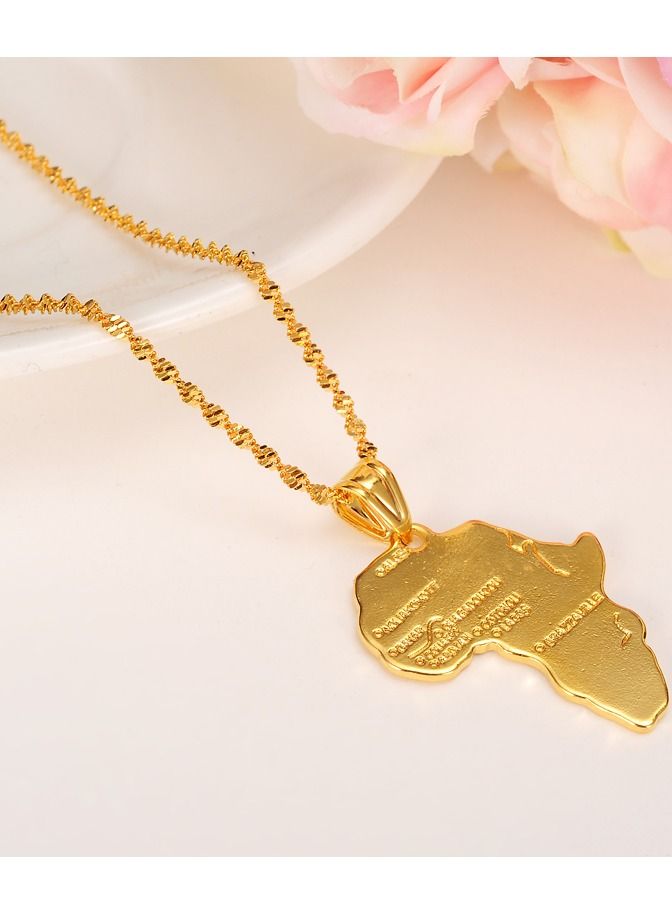 Africa Map Pendant and Letter Carved Design Map of Africa Shaped 18k Gold Plated Necklace, African gift for her, UNISEX African Pendant Gift - Image 3