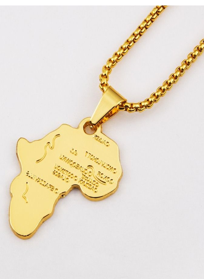 Africa Map Pendant and Letter Carved Design Map of Africa Shaped 18k Gold Plated Necklace, African gift for her, UNISEX African Pendant Gift - Image 2