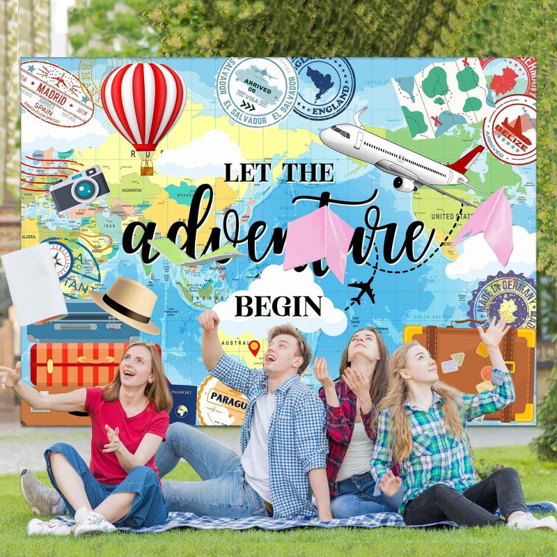 Avezano 7x5ft Adventure Awaits Backdrop Let The Adventure Begin World Map Photography Background Travel Theme Party Banner Decoration Supplies - Image 3