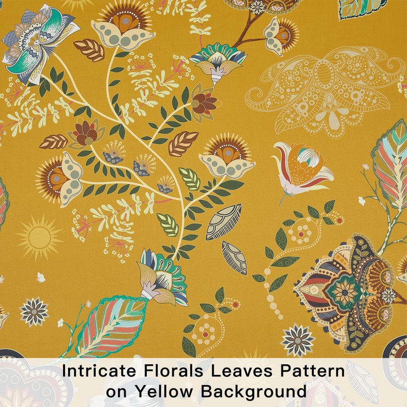 XiDi Mustard Yellow Patterned Blackout Curtains 84 Inches Long Vintage Floral Curtains for Bedroom Living Room 2 Panels Thermal Insulated Grommet Top Luxury Mid Century Colorful Drapes 52x84 - Image 2