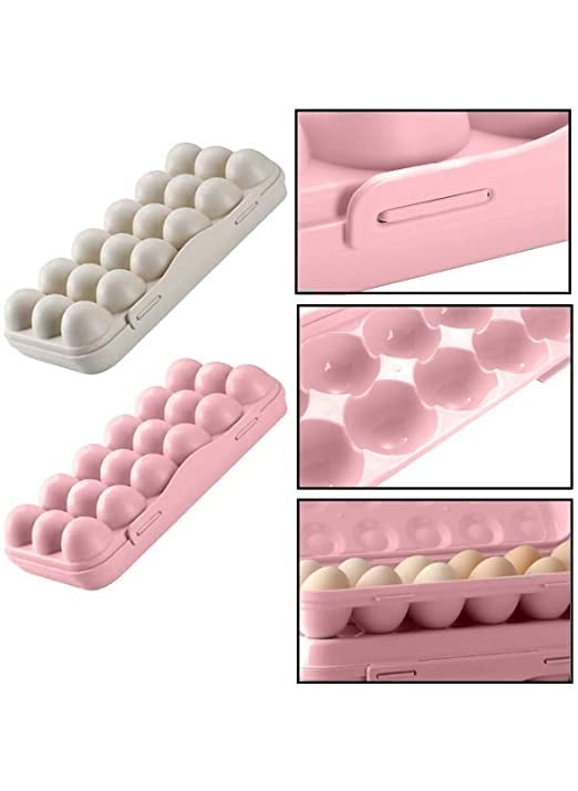 SKOFRI SKOFRI 18 Grid Egg Storage Box with Lid Egg Preservation Box Buckle Design Egg Storage Box Freestanding Egg Tray Suitable for Home Refrigerator Outdoor color pink 1pcs  - Image 5