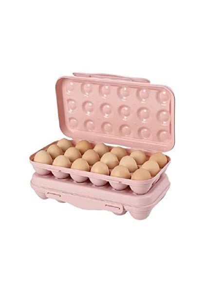 SKOFRI SKOFRI 18 Grid Egg Storage Box with Lid Egg Preservation Box Buckle Design Egg Storage Box Freestanding Egg Tray Suitable for Home Refrigerator Outdoor color pink 1pcs  - Image 2