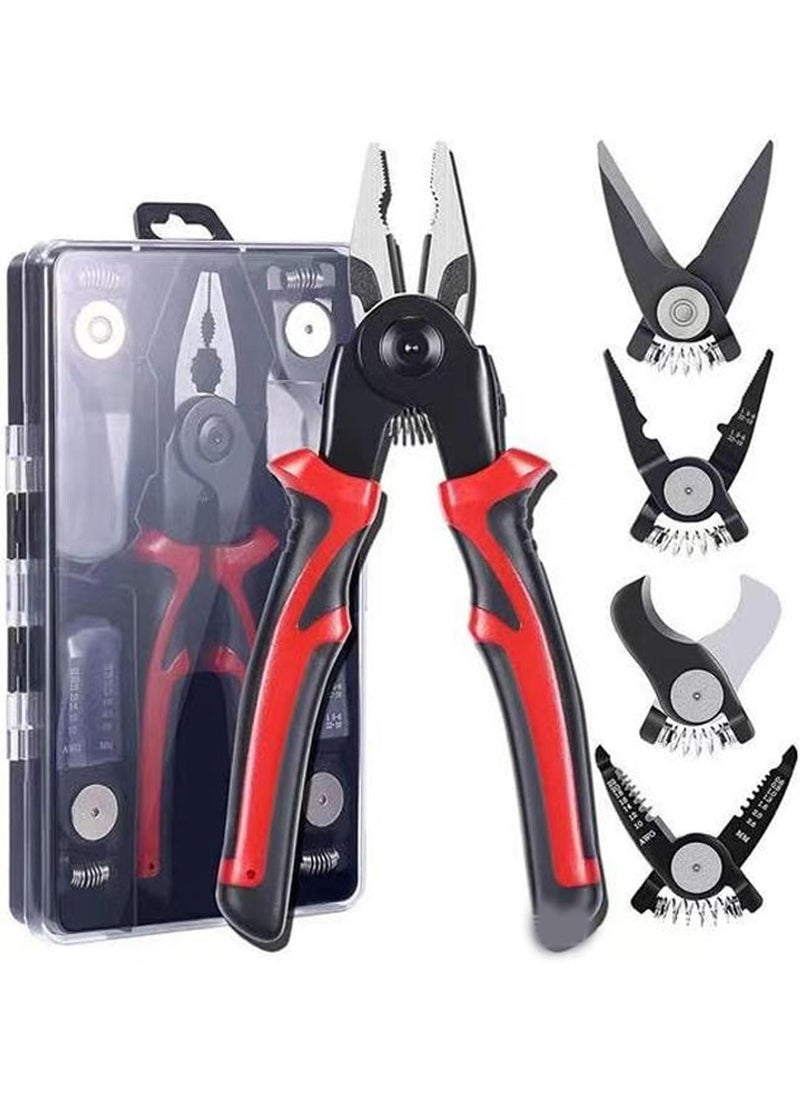 Jadeshay Jadeshay 5 in 1 Pliers Set Multifunctional Interchangeable Heads for Cutting Stripping Crimping Ergonomic 8 Inch Handle  - Image 1