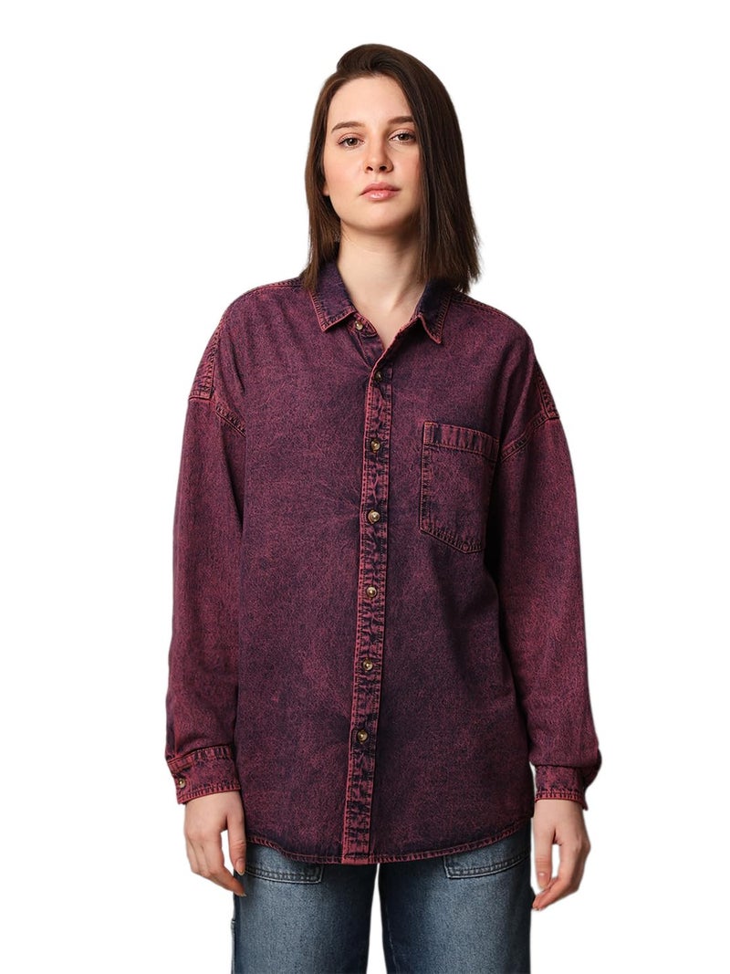ONLY Women Pink Oversized Spread Collar Shirt - Image 3