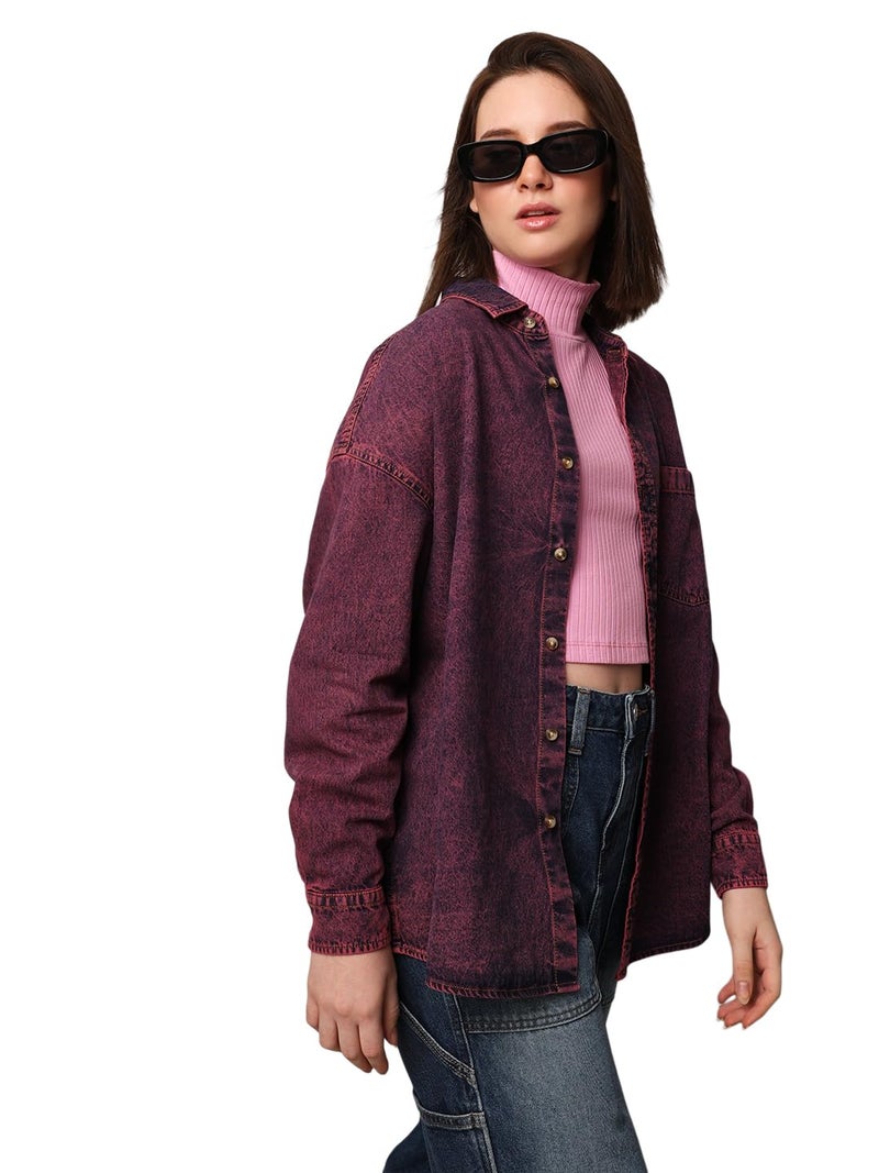 ONLY Women Pink Oversized Spread Collar Shirt - Image 2