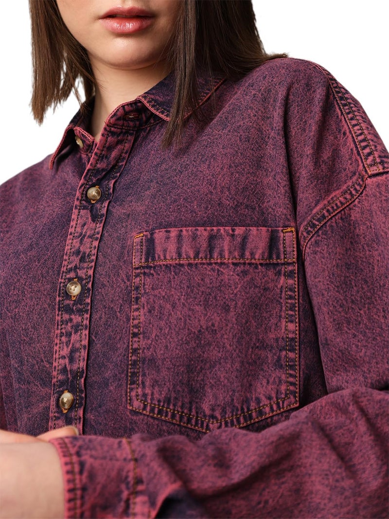 ONLY Women Pink Oversized Spread Collar Shirt - Image 4