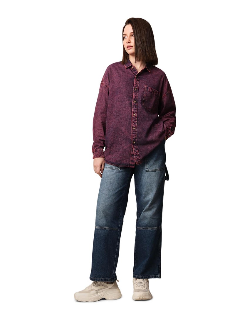 ONLY Women Pink Oversized Spread Collar Shirt - Image 1