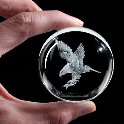 QIANCHANG 3D Engraved Eagle Crystal Ball with Stand Laser Etched Glass Eagle Figurine Carving Crystal Sphere Paperweight(2.4 in) - Image 3