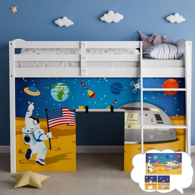 ASTRONAUT BUNK BED CURTAINS 45H PREMIUM AND CUSTOMIZABLE CARTOON LOFT BED CURTAINS FOR CHILDREN TO ENHANCE THE IMAGINATIVE CREATION BEDROOM CURTAINS3PCSFULL