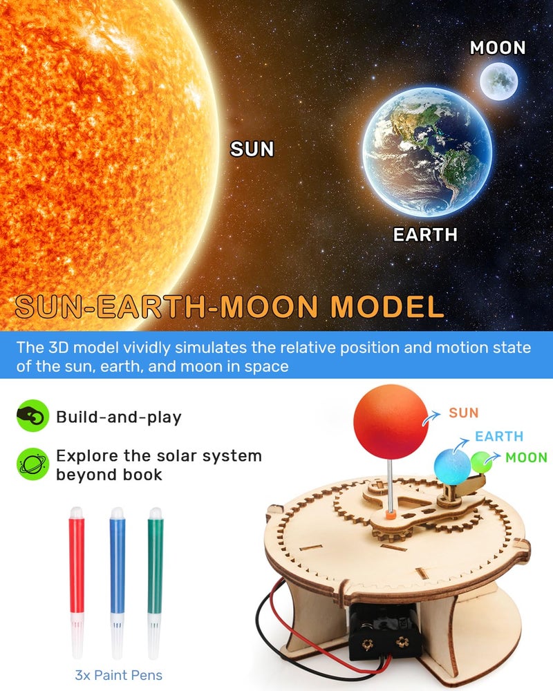 Poraxy 5 Set STEM Science Kits for Kids Age 8-12, Wooden Building STEM Projects, 3D Puzzles, Experiment Crafts Model, Toys for Ages 8-13, Gifts for Boys and Girls 6 7 8 9 10 11 12 13 Years Old - Image 2