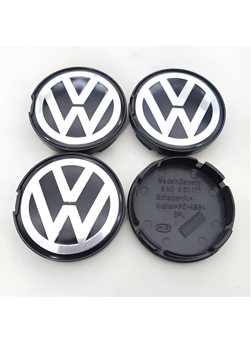 68mm Black Car Wheel Center Hub Caps for Volkswagen, Set of 4 Easy-Fit Alloy Wheel Center Caps, OEM Style Durable Rim Covers Replacement for VW Vehicles - Image 1