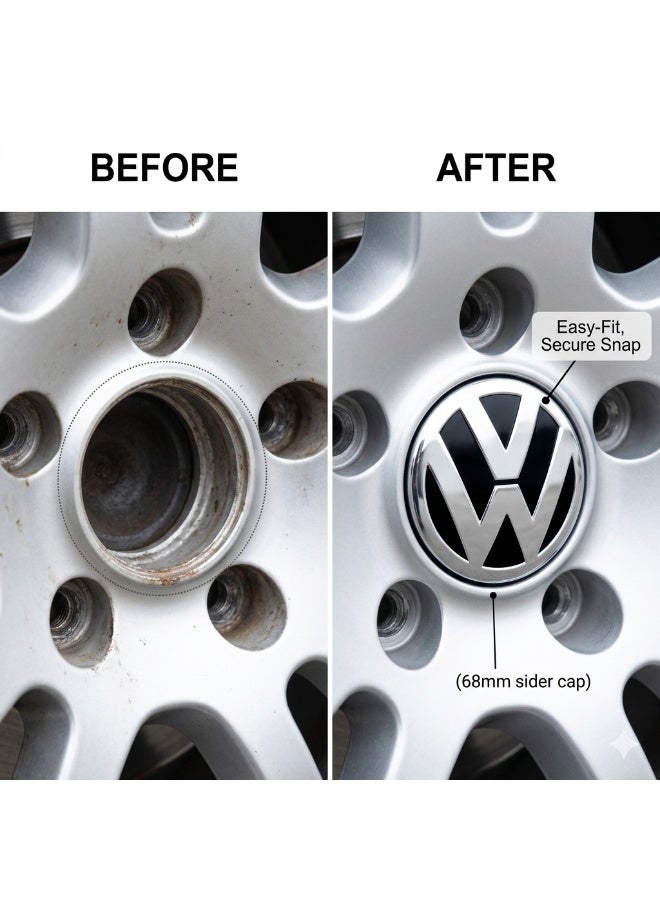 68mm Black Car Wheel Center Hub Caps for Volkswagen, Set of 4 Easy-Fit Alloy Wheel Center Caps, OEM Style Durable Rim Covers Replacement for VW Vehicles - Image 4