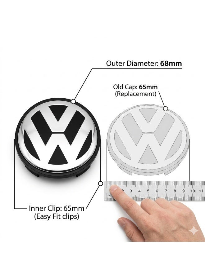 68mm Black Car Wheel Center Hub Caps for Volkswagen, Set of 4 Easy-Fit Alloy Wheel Center Caps, OEM Style Durable Rim Covers Replacement for VW Vehicles - Image 3
