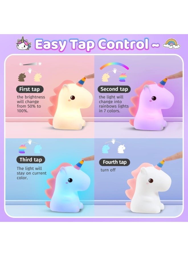 Unicorn Shape Silicone Night Light, Luminous and Soft, Cute and Safe Design for Kids, Built-in 1200mAh Battery Lasts up to 10 Hours, Fast Charging via Type-C Port, Easy to Carry and Perfect for Bedside Tables or Offices, Perfect Gift for Birthdays or Newborns - Image 2