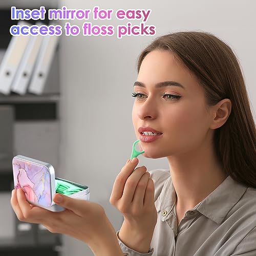 Gerkia Dental Floss Portable Case, Easy to Store Floss Picks of Various Sizes, Portable Dental Floss Dispenser is Perfect for Travelling, Hotels, Dinners, Appointments.Pink Marble - Image 4