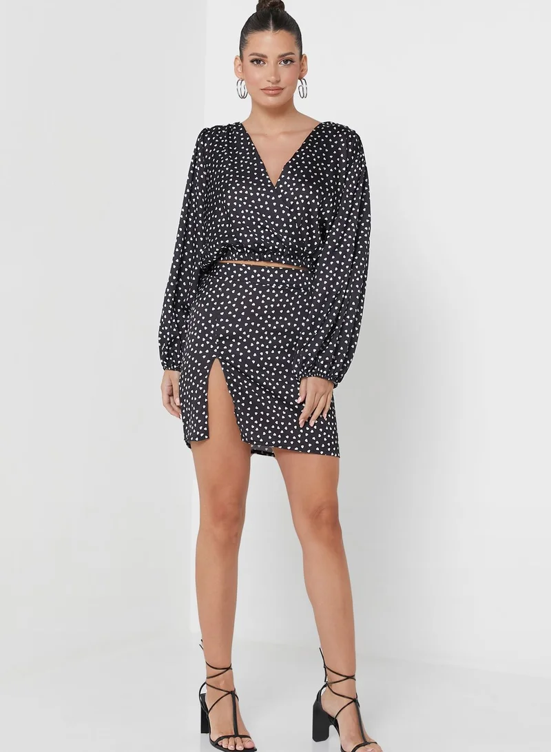 boohoo Printed Crop Top & Skirt Set
