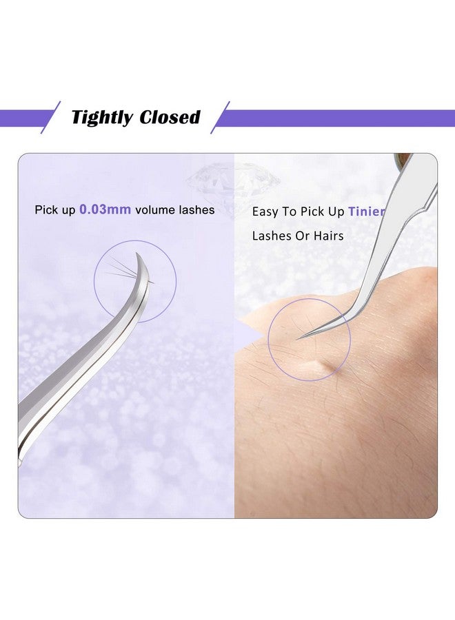 LANKIZ Eyelash Extension Tweezers Stainless Steel Straight and Curved Volume Lash Tweezers Set for Eyelash Extension Professional Applicator Tool-Silver - Image 4