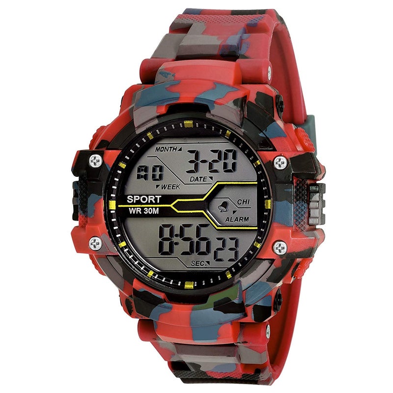 SWADESI STUFF Digital Army Green Black Dial Kids Watch for Boys & Girls (Red, Rubber) - Image 5