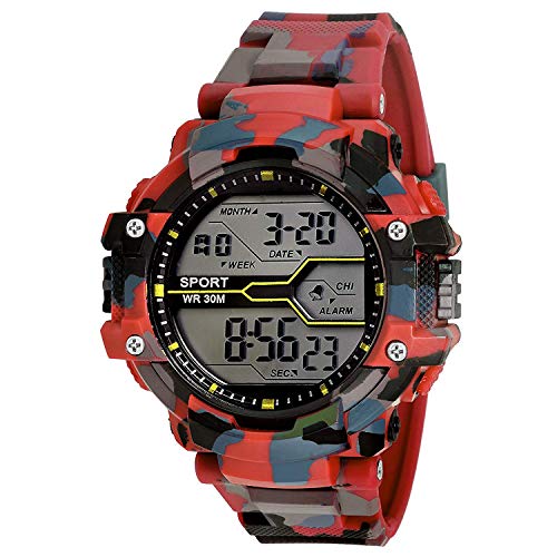 SWADESI STUFF Digital Army Green Black Dial Kids Watch for Boys & Girls (Red, Rubber) - Image 1