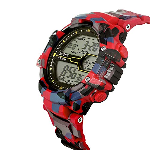 SWADESI STUFF Digital Army Green Black Dial Kids Watch for Boys & Girls (Red, Rubber) - Image 2