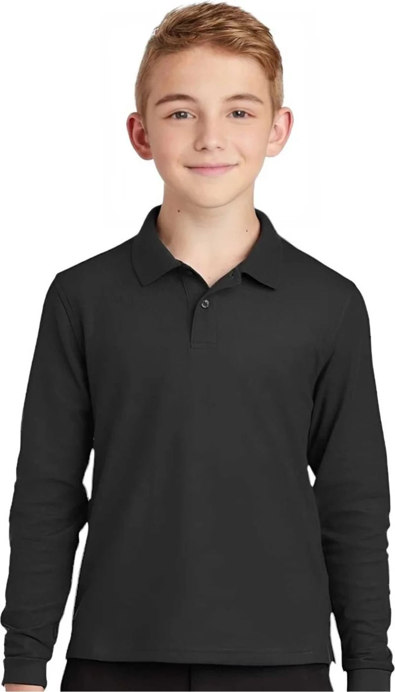 Tezzgelsin 3-Piece Boy Long Sleeve Cotton Polo Neck T-Shirt Daily and School Uniform School T-Shirt