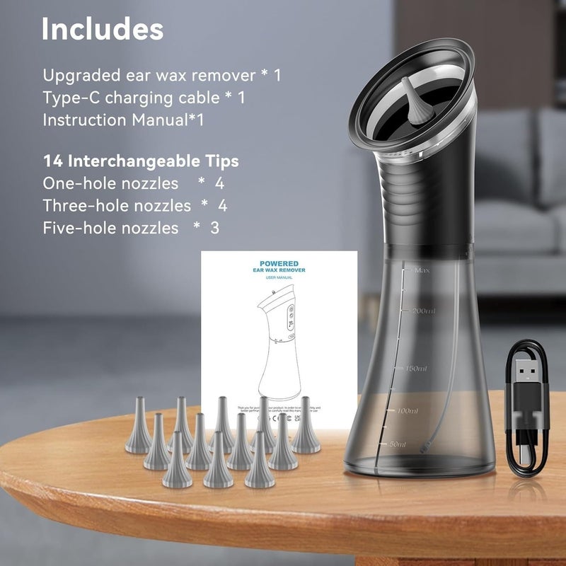 Black Ear Cleaner Set with 3 Speed USB Recharge 2000mAh 11 Nozzles IPX7 - Image 3